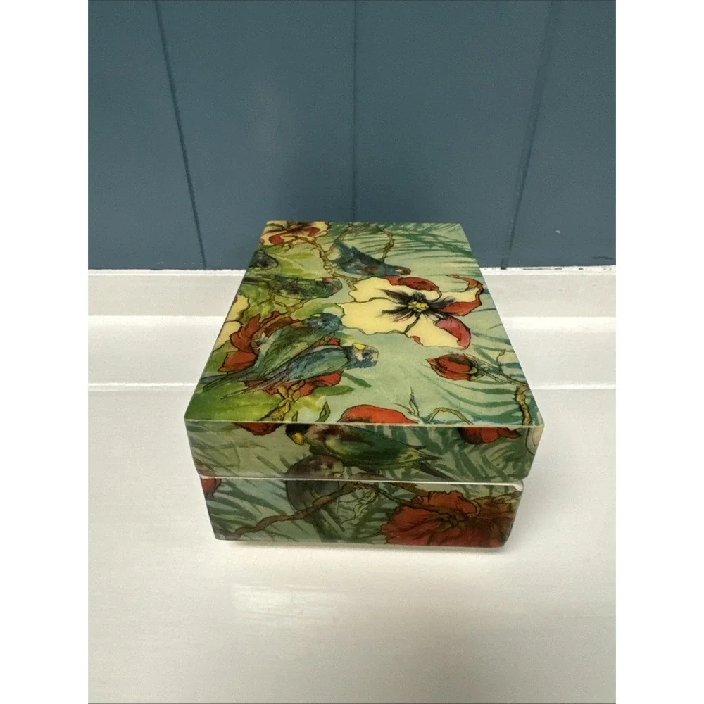 Vintage Musical Memories‎ REUGE Lacquered Music Box Tropical Birds *READ/SEE